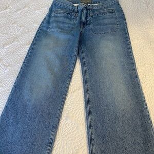 Stylish Blue Mid Rise, Wide Leg Women's Jeans